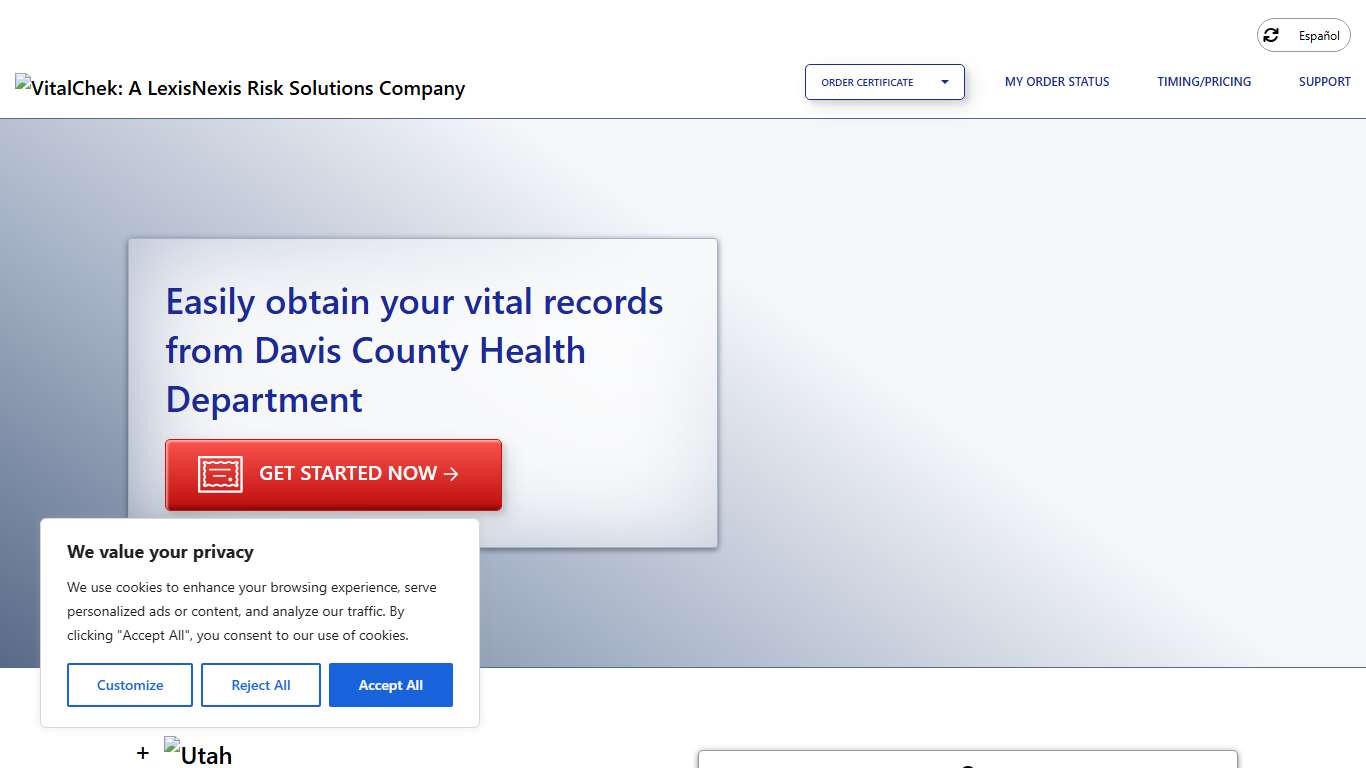 Davis County Health Department (UT) Order Certificates - VitalChek